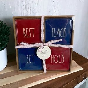 Rae Dunn Coasters REST PLACE SET HOLD Red & Blue Patriotic America NEW